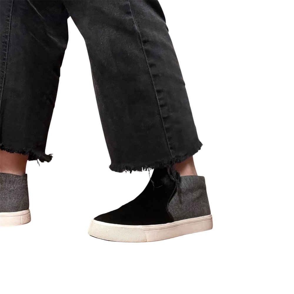 Vince Black Calf Hair Grey Wool Flannel Slip On High Top Sneakers Sz 6.5